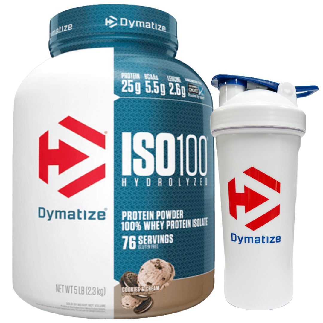 ISO 100 (5LB) DYMATIZE + SHAKER DYMATIZE BLANCO