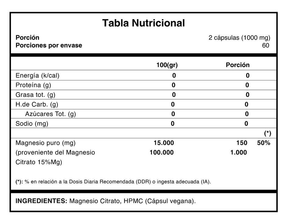 Magnesio Citrato (120 cápsulas)  60 servicios