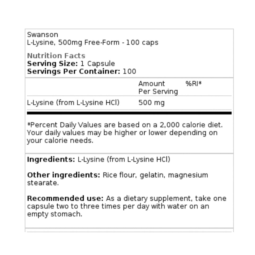 LYSINE (500 Mg) 100 cap Swanson--One Nutrition-SWANSON
