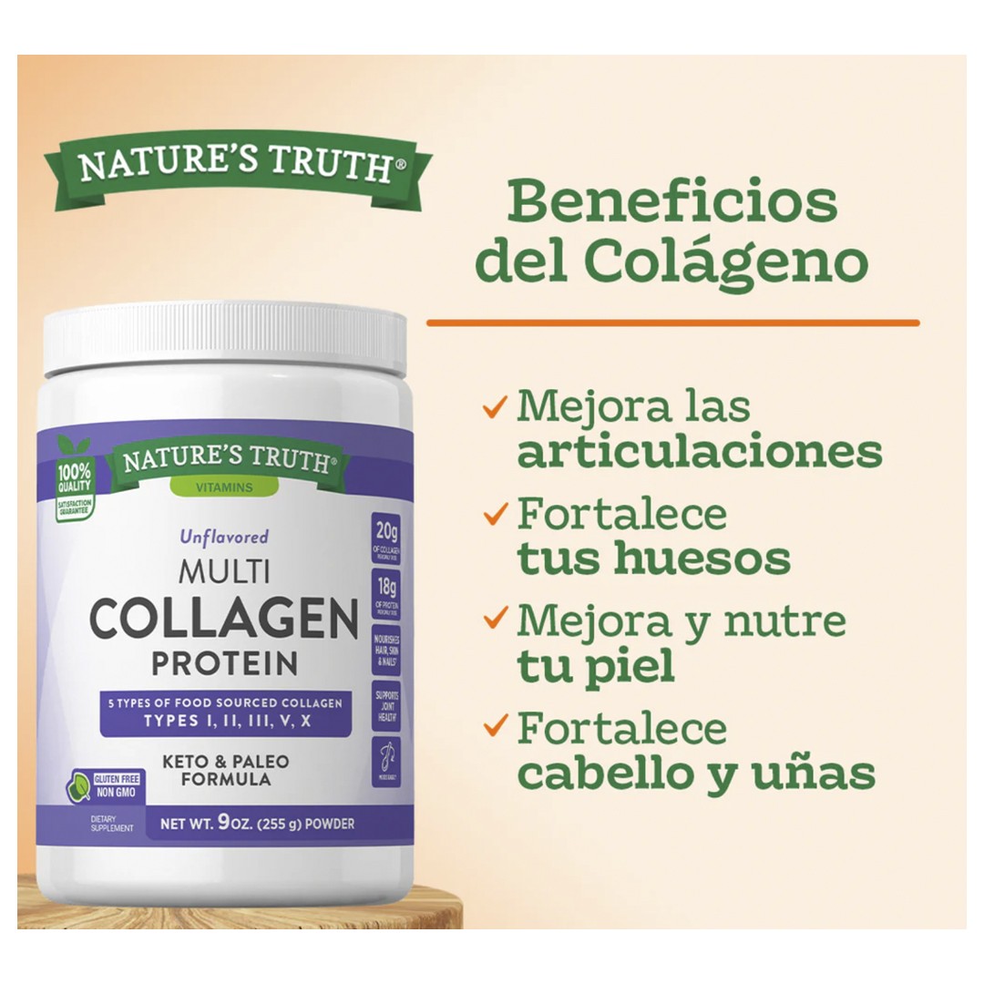Multi Collagen Complex Colágeno Tipo I, II, III, V, X (255 Grs) Nature´s Truth-Vitaminas,salud-One Nutrition-Nature´s Truth