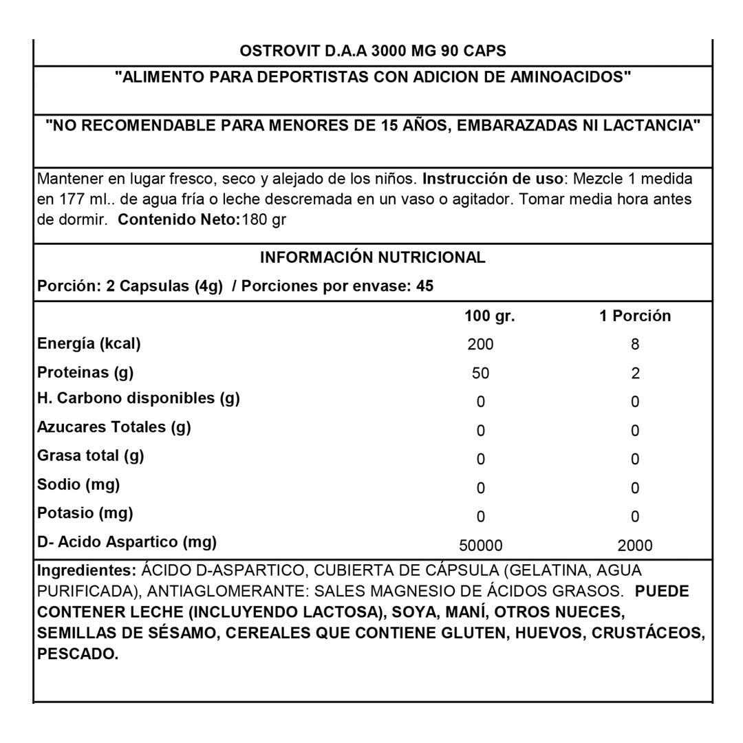 ACIDO ASPÁRTICO DAA (3000 MG) 90 CAP OSTROVIT--One Nutrition-OSTROVIT