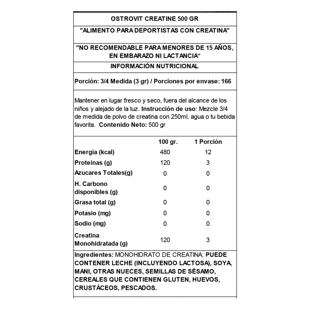 CREATINA (500 GR) MONOHIDRATO BOLSA OSTROVIT-Creatina-One Nutrition-Ostrovit