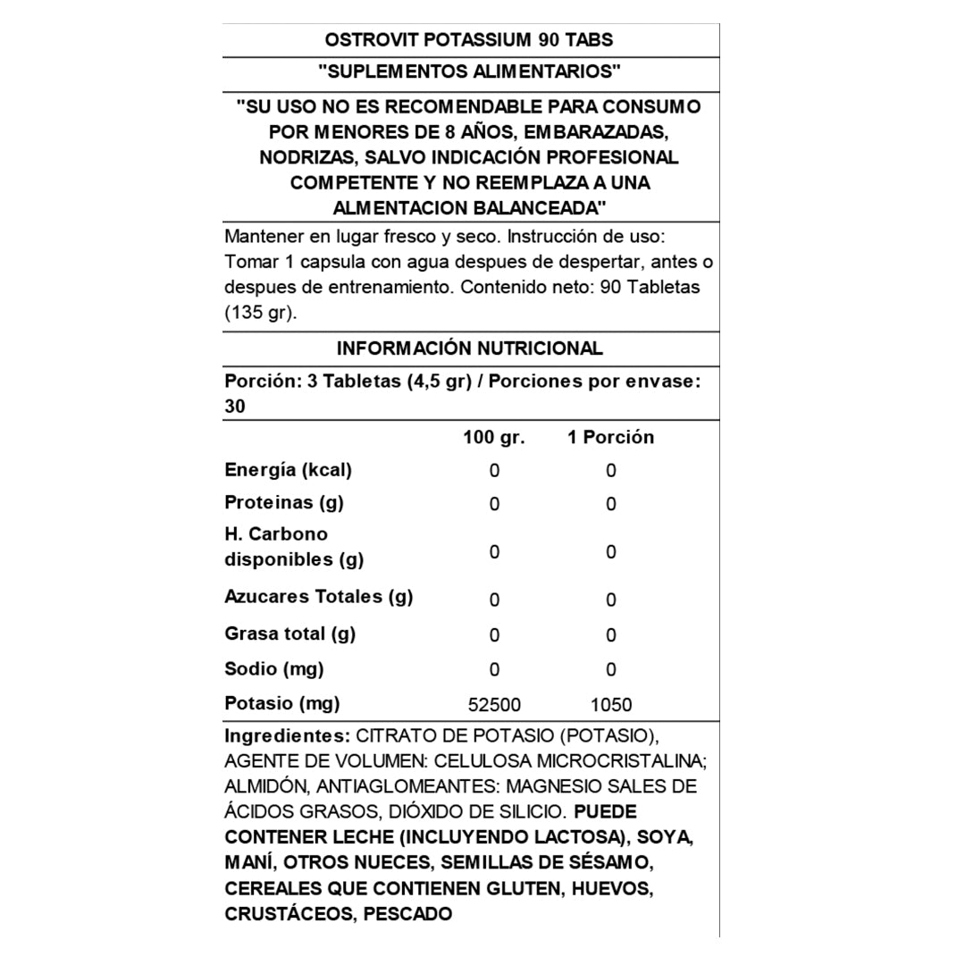 Potasio (90 Tab) Ostrovit-Vitaminas,salud-One Nutrition-Ostrovit