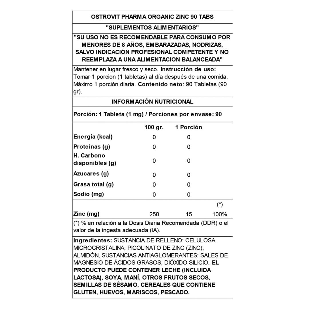 Zinc Pharma (90 tab) OSTROVIT-Vitaminas,salud-One Nutrition-Ostrovit