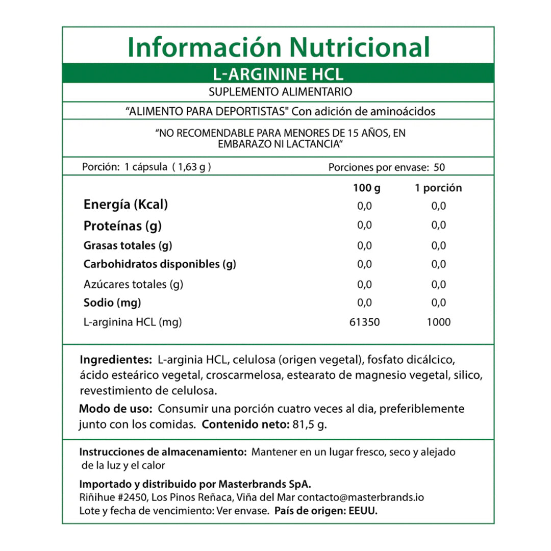 L-ARGININE HCL 1000 MG (50 Cápsulas) Nature´s Truth