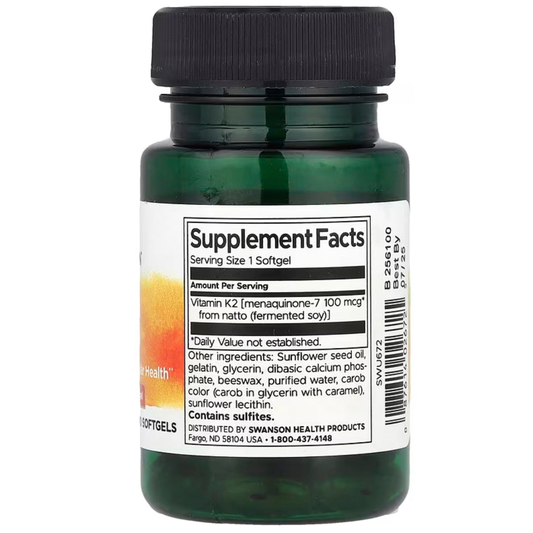 Vitamina K2 natural (100 mcg) 30 cápsulas blandas Swanson