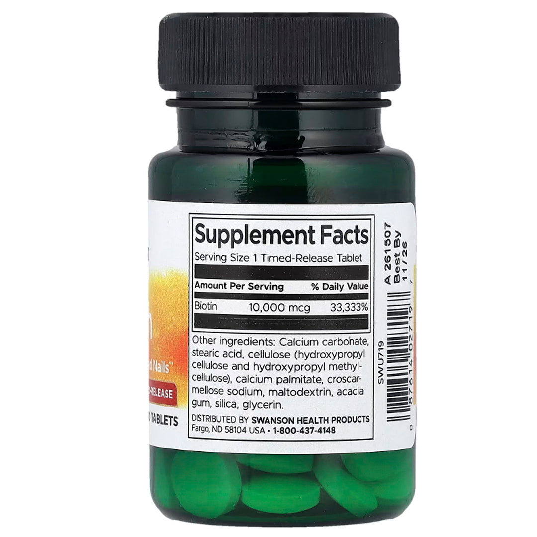 Biotina 10.000 Mcg Liberación Prolongada (60 comprimidos) Swanson