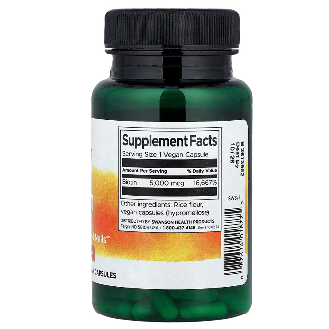 Biotina (5.000 Mcg) 100 Cápsulas Veganas Swanson