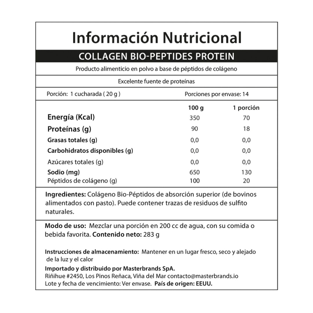 Colágeno Bio-Péptidos (hidrolizado) Grassfed de Absorción Superior 20 gr. + Proteína 18 gr.