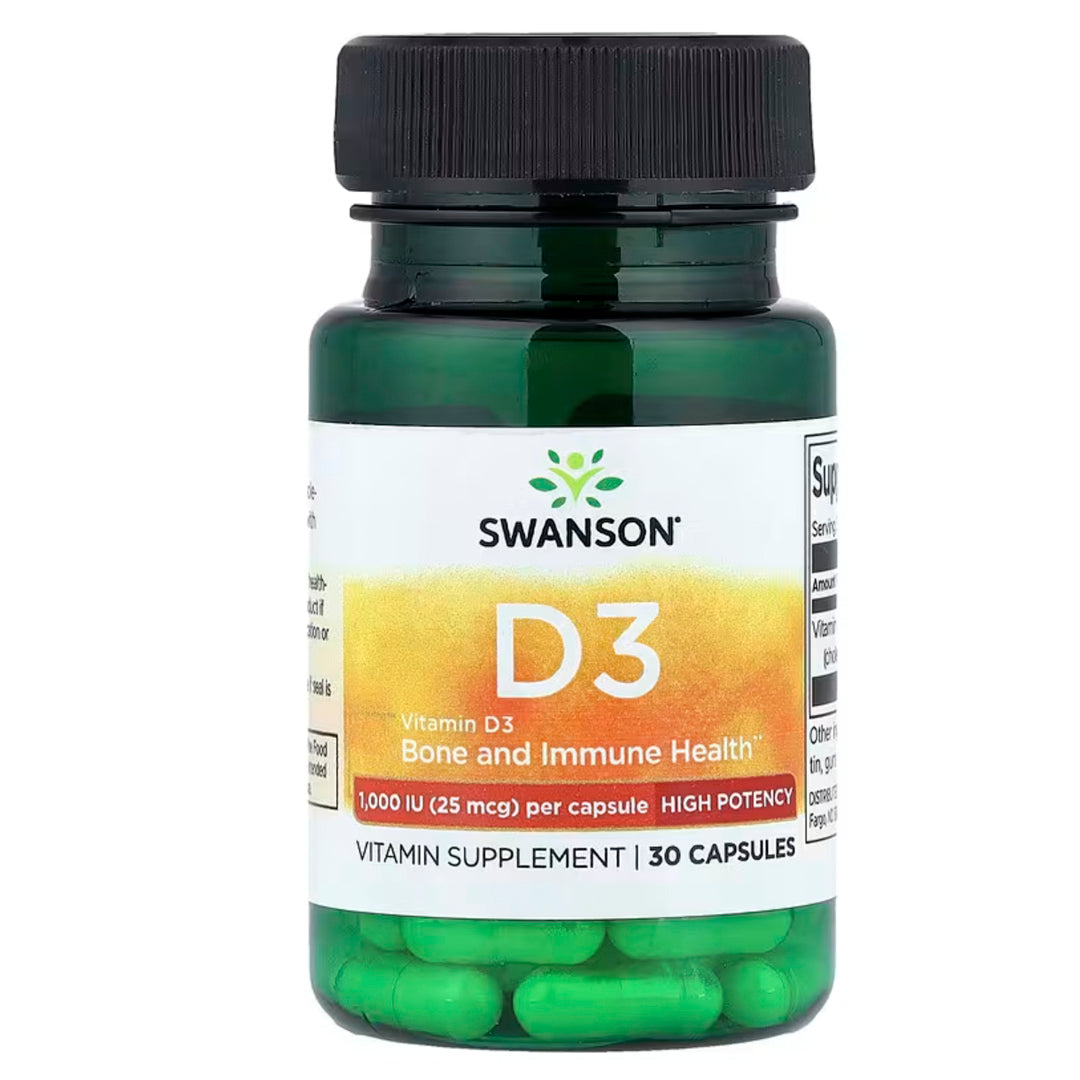 Vitamina D3 Alta potencia 25 mcg (1000 UI), 30 cápsulas Swanson