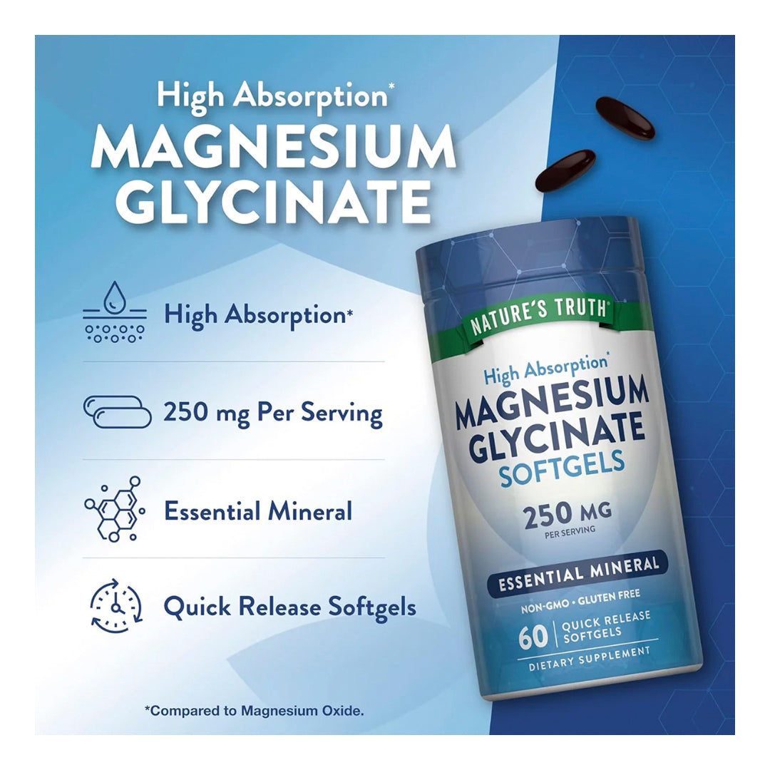 Magnesio Glicinato 250 Mg ( 60 Softgel) Nature´s Truth