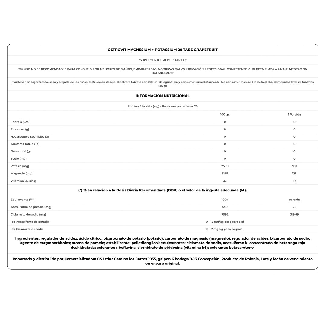 Magnesio, Potasio y B6 efervescente Ostrovit