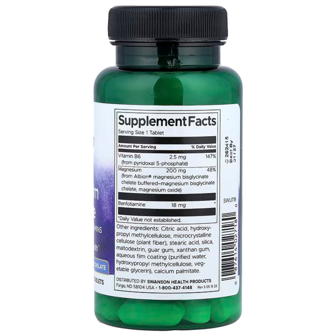Magnesio Glicinato 200 Mg + vitaminas B (60 Cápsulas veganas) Swanson