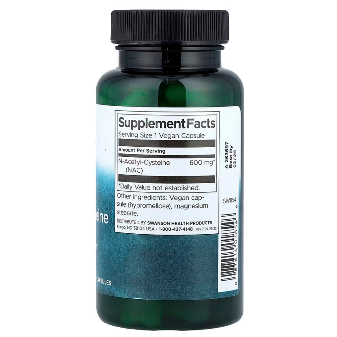 NAC N-Acetyl Cysteine 600 Mg (100 Cápsulas veganas) Swanson